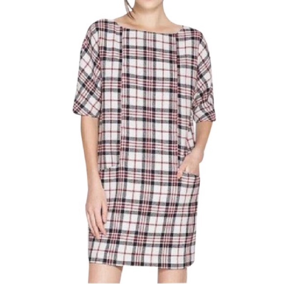 Zara Dresses & Skirts - Zara Plaid Dress in Navy, Red, and Cream, XS